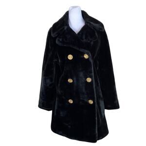 Vintage Aristocrat Faux-fur Coat Double Breasted Gold Buttons Mob Wife Retro